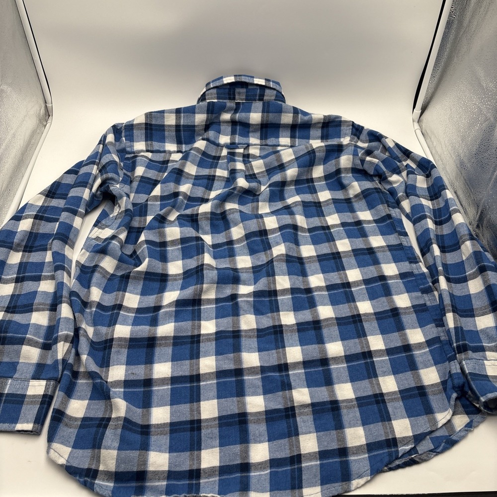 IZOD Blue Plaid Flannel Shirt‎ Mens  Size Large Tall Button Up Logo Pocket - Picture 9 of 12
